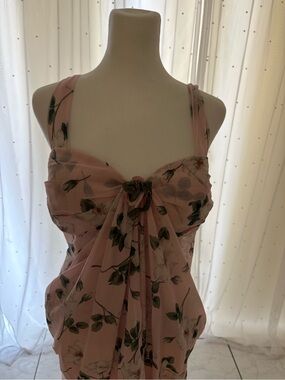 Lacemade Floral Tie-Front Midi Dress in Blush Pink